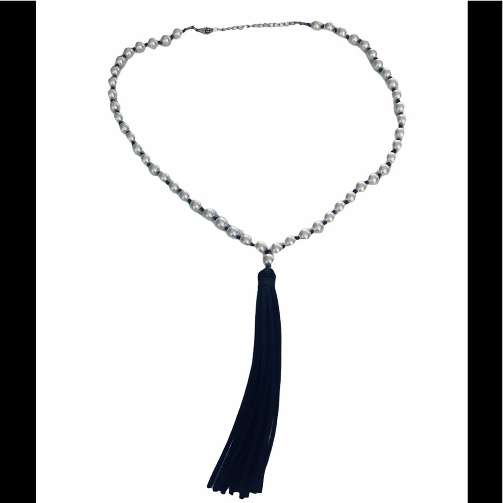 Pearl and Leather Dress Necklace